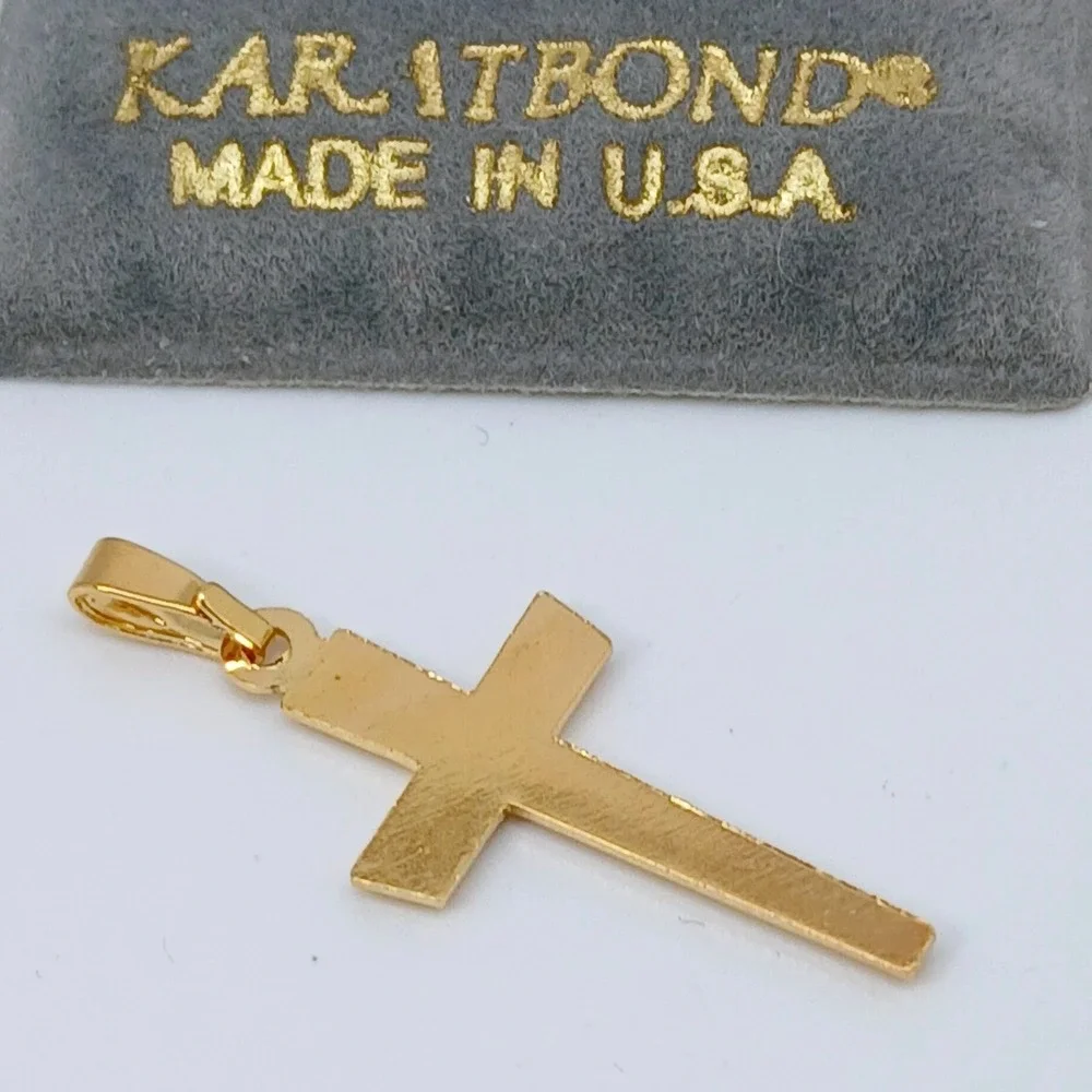 Karatbond Vintage Y2K Textured Gold Double Cross Pendant Made USA New Old Stock